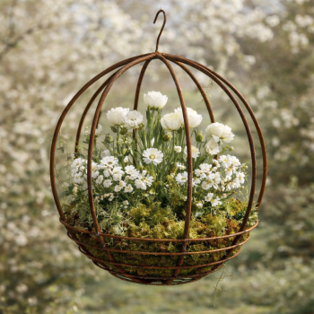 Preview: Metall Blumenampel Pflanzkorb Hängekorb Hängeampel Pflanzkorb Gartenkugel 30cm Durchmesser Gartendekoration Edelrost rostige Gartendeko